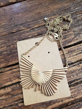 Gold Butterfly Fan Pendant Necklace